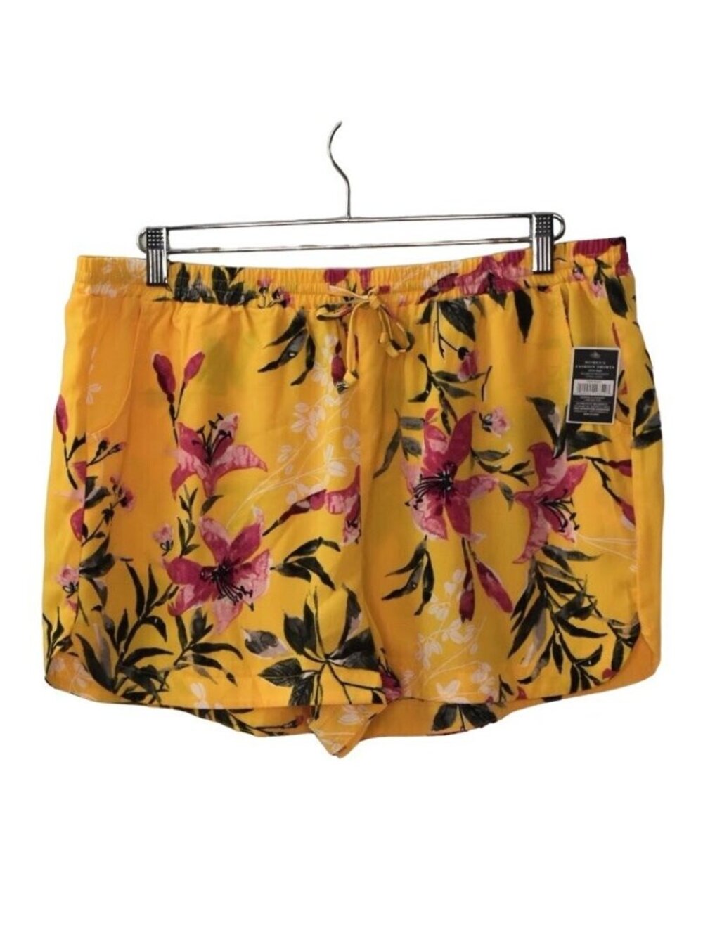 West Loop Shorts Womens XL Yellow Tropical Floral Summer Pull on Elastic New